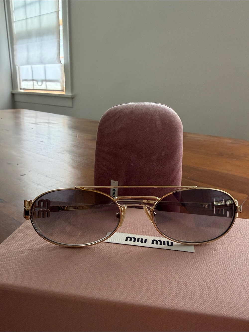 💯 Authentic Miu Miu Gold Frame Sunglasses with Pink Gradient Lenses